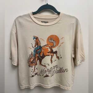 Morgan Wallen Official Tour Merch Cropped Oversized Band T-Shirt Cream Women’s M